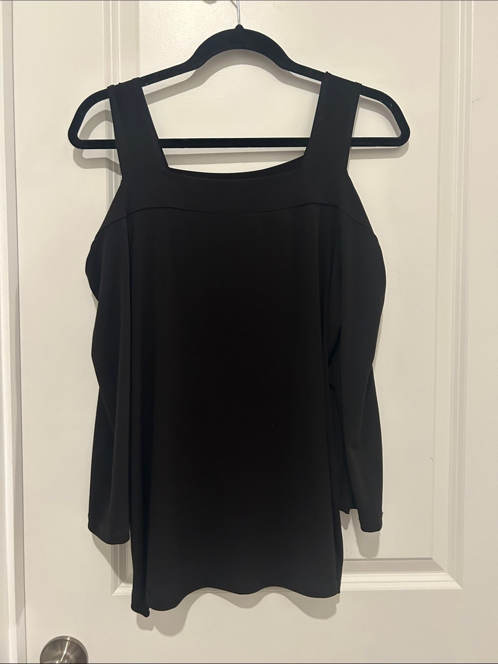 Clara Sun Woo Black Cold-Shoulder Tunic with Square Neck